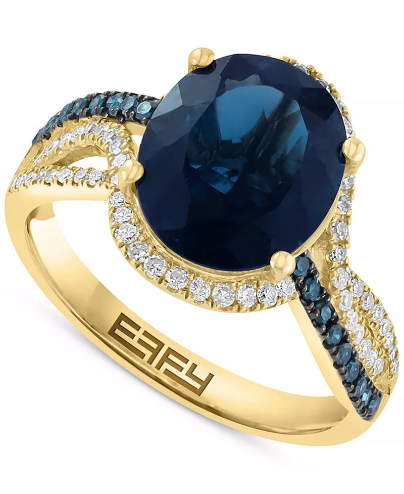 Stunning EFFY® London Blue Topaz & Diamond Ring in 14K Gold - 4-1/6 Ct. T.W.