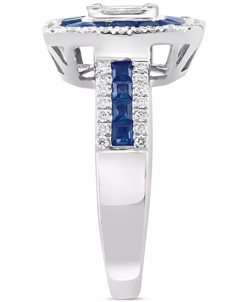 Stunning EFFY® 14K White Gold Halo Cluster Ring with 1-1/20 Ct. T.W. Sapphire & 1/2 Ct. T.W. Diamond
