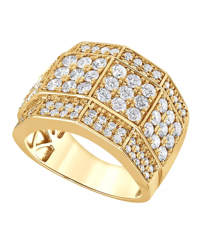 Stunning 3 Ct. T.W. Men's Diamond Multi-Cluster Ring in 10K Yellow, White, or Rose Gold