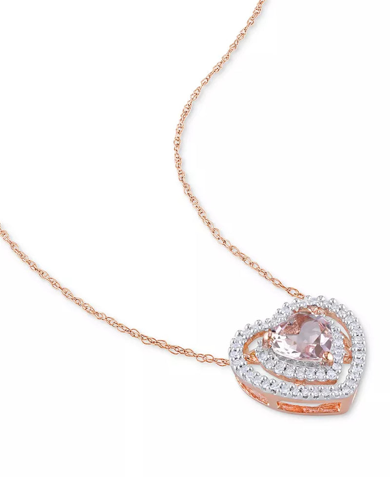 Exquisite 10K Rose Gold Heart Pendant Necklace with Morganite (5/8 Ct. T.W.) & Diamond Accents (1/5 Ct. T.W.) - 17" Elegance