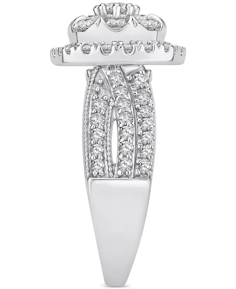 Stunning 2 Ct. Diamond Square Cluster Engagement Ring in 14K White Gold