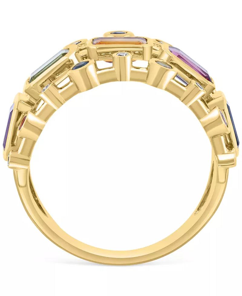 Stunning EFFY® 14K Gold Multirow Statement Ring with 2.1 Ct. Multi-Gemstones & 1/8 Ct. Diamonds