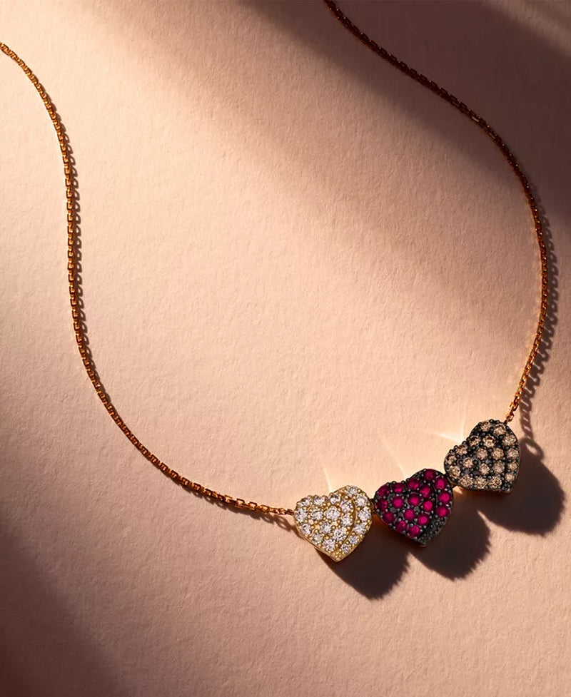 Stunning Godiva X Passion Ruby & Diamond Heart Necklace in 14K Yellow Gold - 1/3 Ct. T.W. Ruby & 5/8 Ct. T.W. Diamond, 17" + 2" Extender