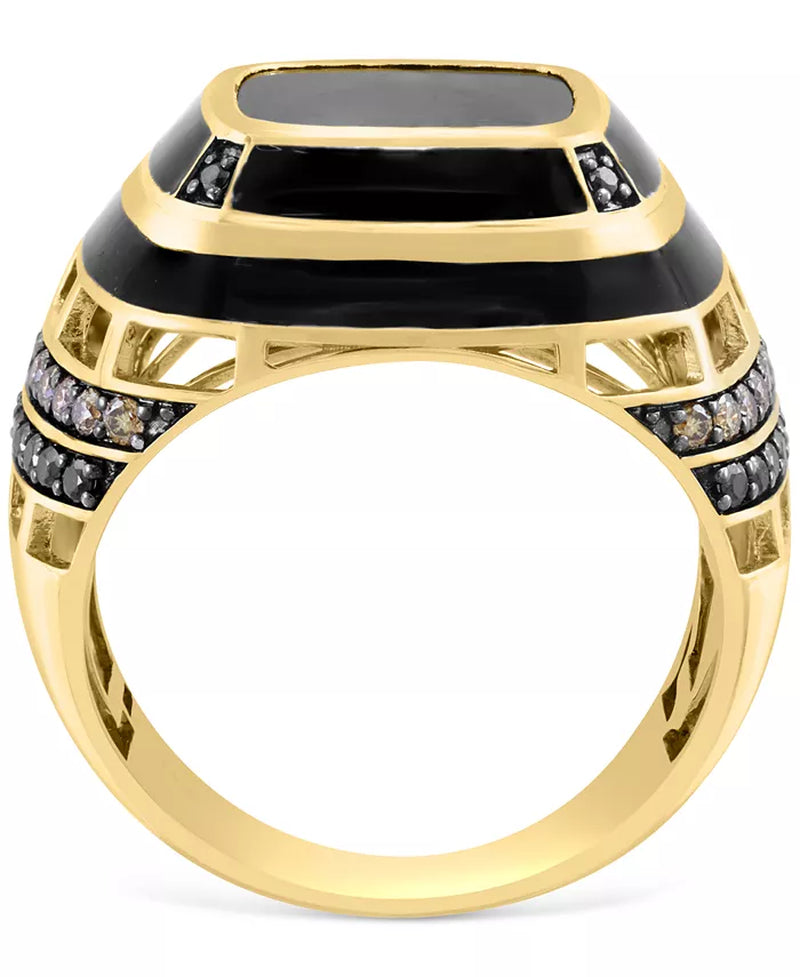 Stunning EFFY® Men's Onyx & Diamond Ring in 14K Gold - 1/4 Ct. T.W. Black Diamonds & 1/3 Ct. T.W. Espresso Diamonds