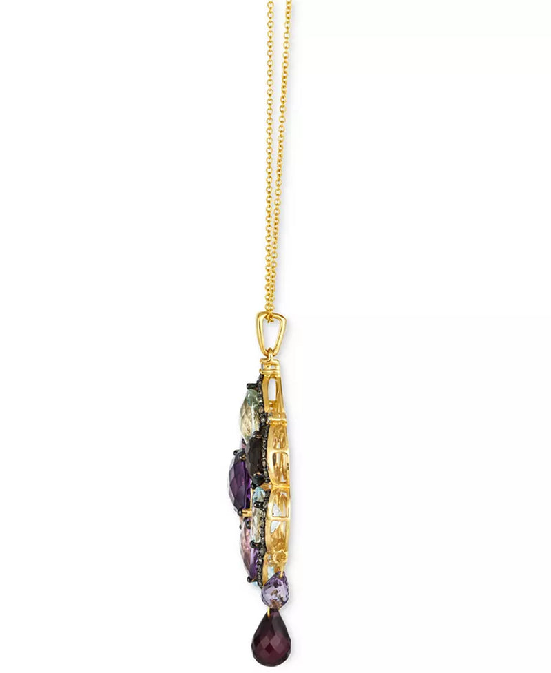 Stunning Multi-Gemstone & Diamond Halo Cluster Pendant Necklace in 14K Gold - 18