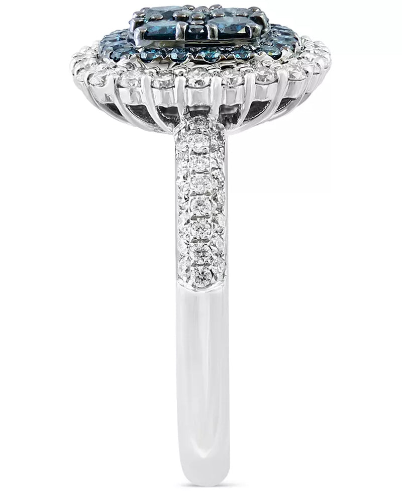 Stunning EFFY® 1-1/3 Ct. Blue & White Diamond Halo Cluster Ring in 14K White Gold