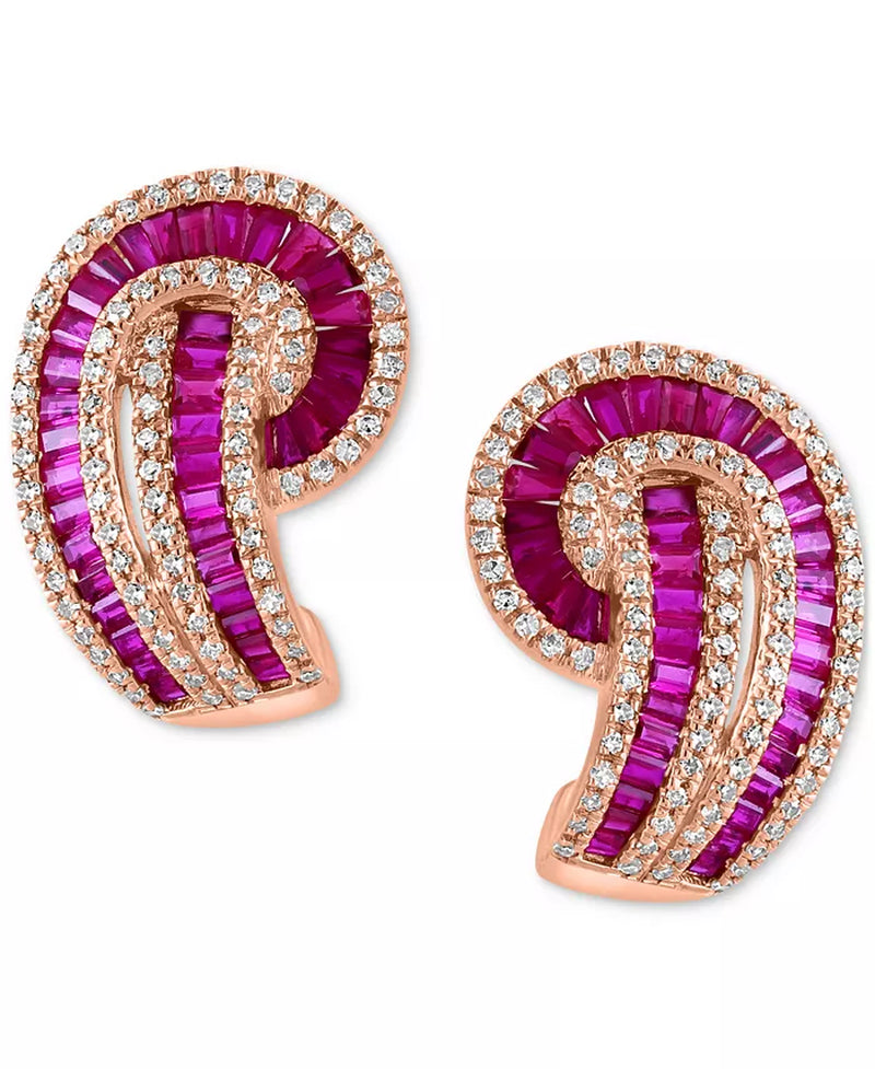 Stunning EFFY® 14K Rose Gold Ruby & Diamond Swirl Drop Earrings - 3.625 Ct. T.W.