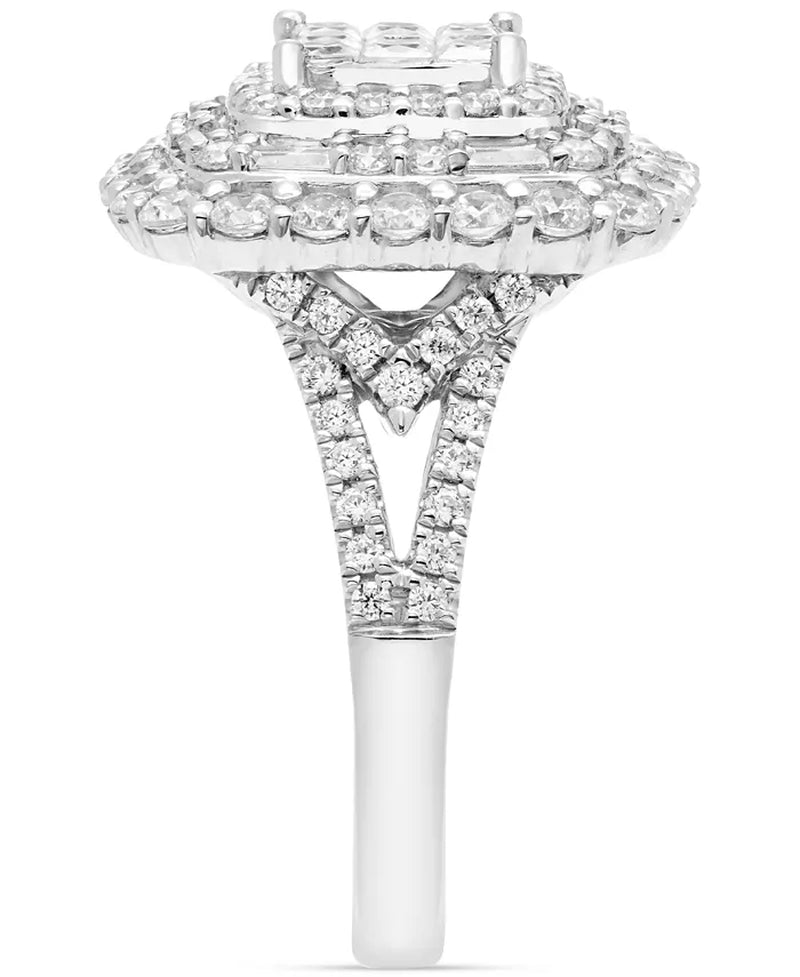 Stunning 2 Ct. Diamond Halo Cluster Engagement Ring in 14K White Gold