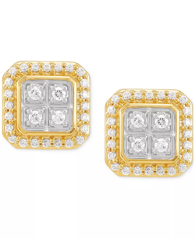 Stunning Men's Lab Grown Diamond Square Halo Cluster Stud Earrings in 10K Gold - 1/2 Ct. T.W.