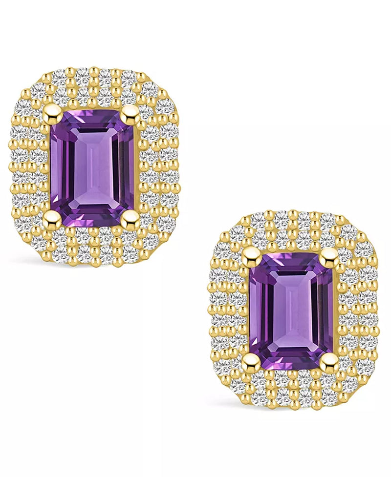 Stunning 2 Ct. Amethyst & 3/4 Ct. Diamond Halo Stud Earrings in Luxurious 14K Yellow Gold