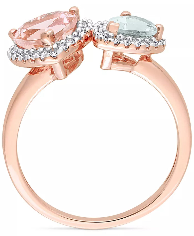 Stunning Two-Stone Morganite & Aquamarine Ring with Diamonds in 14K Rose Gold