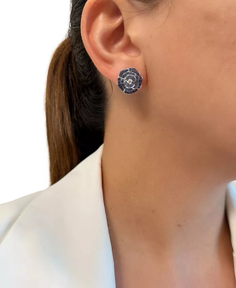 Stunning 14K White Gold Flower Stud Earrings with Denim Ombré and Nude Diamonds - 1.6 Ct. T.W.