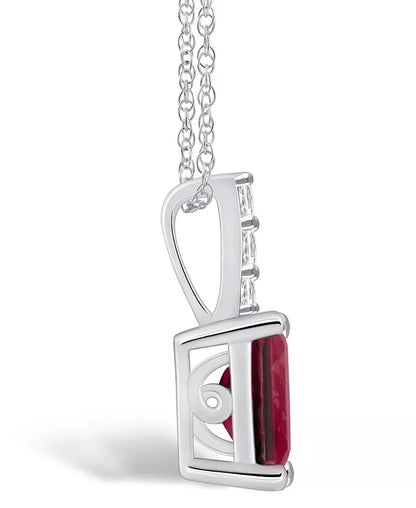 Stunning 2 Ct. Garnet and Diamond Accent Pendant Necklace in Elegant 14K White Gold