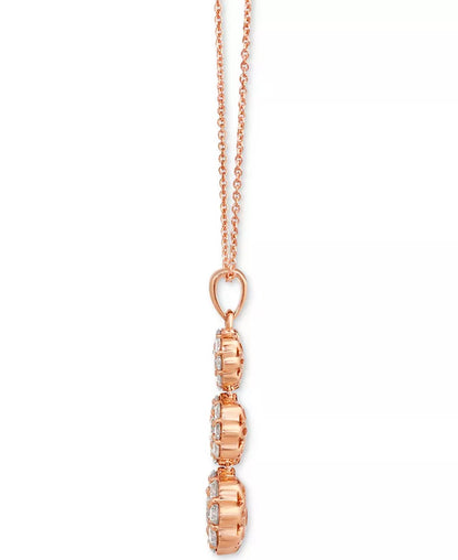 Stunning Nude Diamond Triple Flower Pendant Necklace - Adjustable 20" in 14K Rose Gold (1 Ct. T.W.)