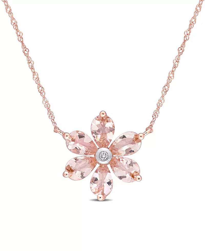 Exquisite Morganite & Diamond Floral Necklace