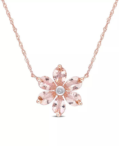 Exquisite Morganite & Diamond Floral Necklace