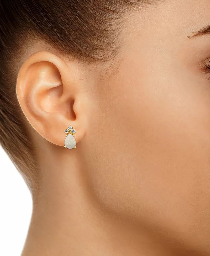 Stunning Opal and Diamond Stud Earrings in 14K Yellow or White Gold - 3/4 Ct. T.W. Opal & 1/8 Ct. T.W. Diamond