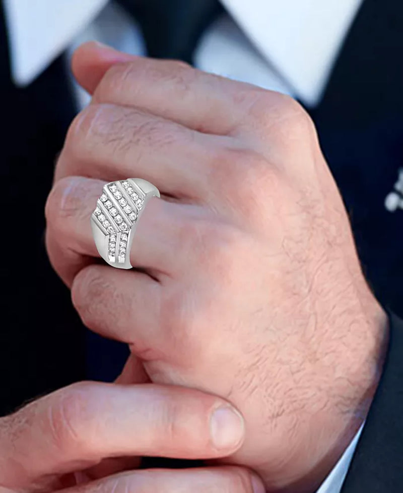 Stunning Men's 1 Ct. Diamond Diagonal Channel-Set Ring in 10K White, Yellow, or Rose Gold