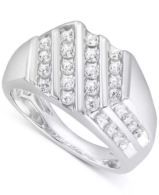 Stunning Men's 1 Ct. Diamond Diagonal Channel-Set Ring in 10K White, Yellow, or Rose Gold