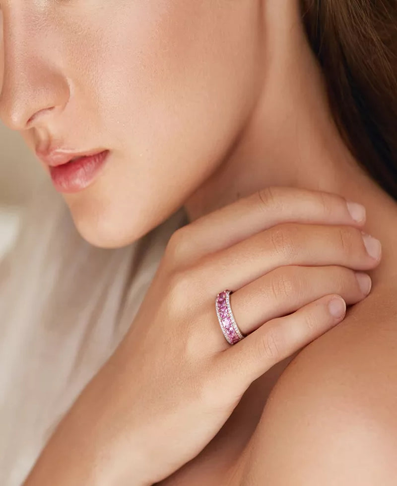 Stunning Pink Sapphire & Diamond Eternity Band in 14K Rose Gold - 5-5/8 Ct. T.W.