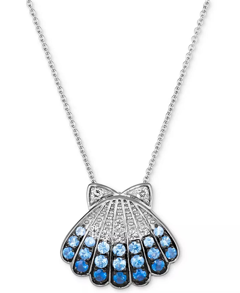 Stunning Multi-Sapphire & Nude Diamond Shell Pendant Necklace in 14K White Gold - 18" + 2" Extender