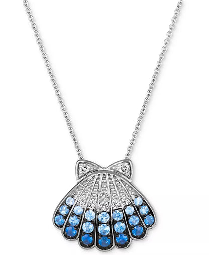 Stunning Multi-Sapphire & Nude Diamond Shell Pendant Necklace in 14K White Gold - 18" + 2" Extender