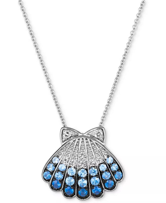 Stunning Multi-Sapphire & Nude Diamond Shell Pendant Necklace in 14K White Gold - 18
