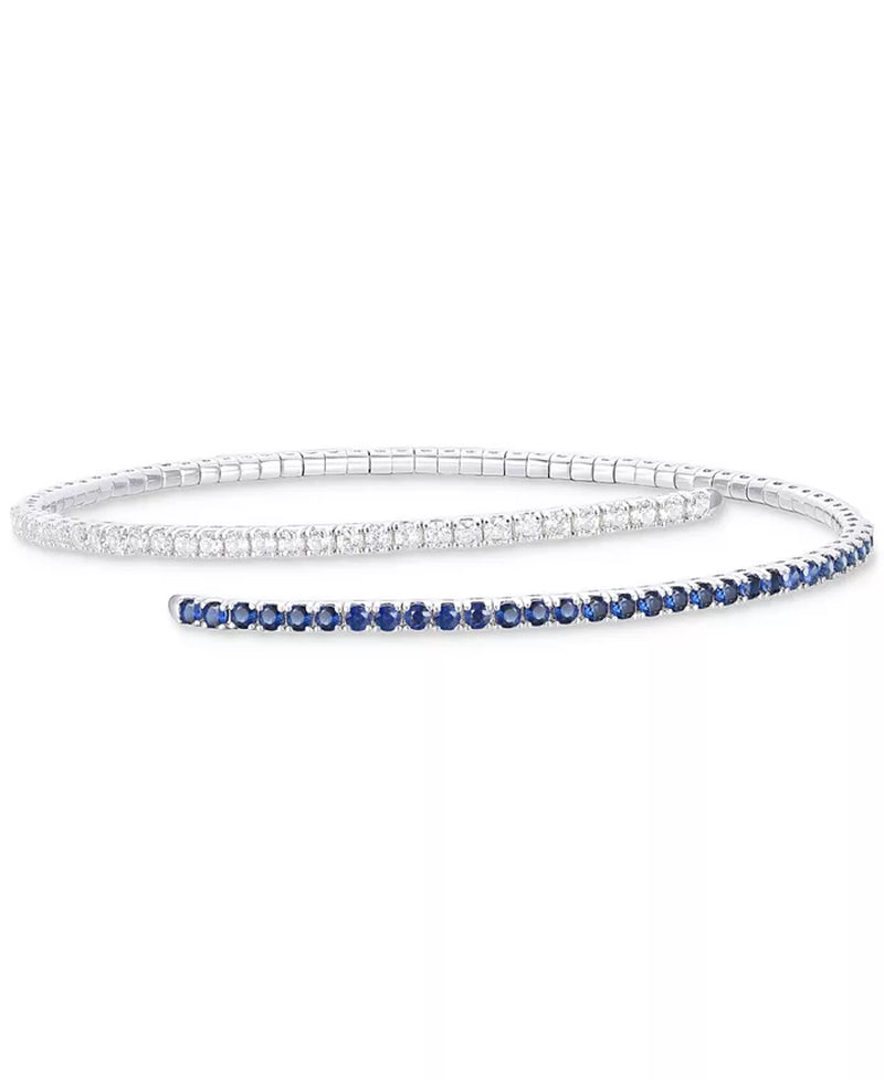 Elegant 14K White Gold Flex Wrap Bracelet with 1-1/5 Ct. T.W. Sapphire & 1 Ct. T.W. Diamond - Available in Ruby & Emerald