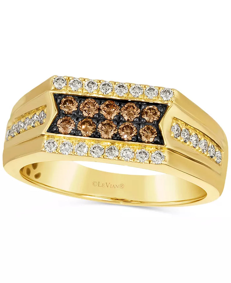 Men's Elegant 14K Gold Chocolate & Nude Diamond Cluster Ring - 1/3 Ct. T.W. & 3/8 Ct. T.W.