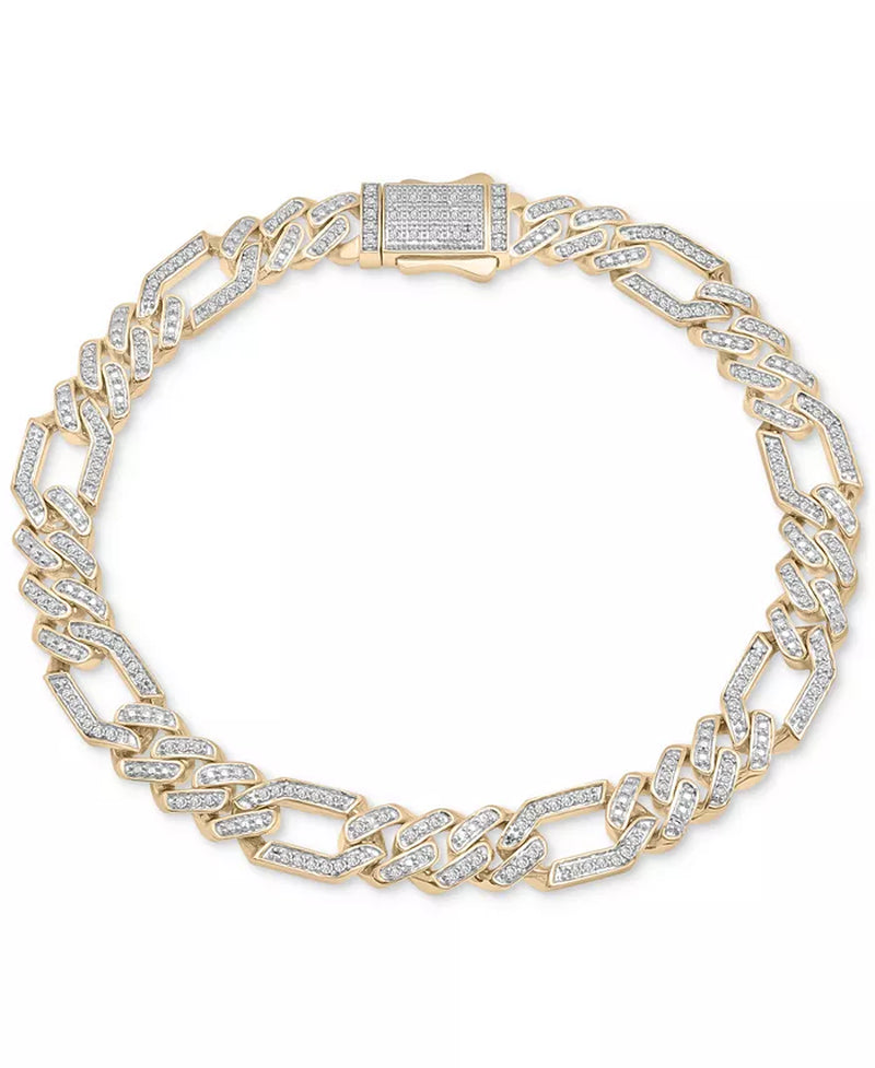Men's 10K Gold Diamond Figaro Link Bracelet Necklace - 1 Ct. T.W. Luxury Elegance