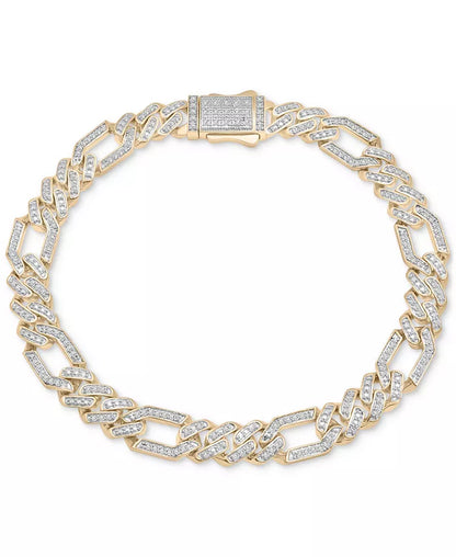 Men's 10K Gold Diamond Figaro Link Bracelet Necklace - 1 Ct. T.W. Luxury Elegance