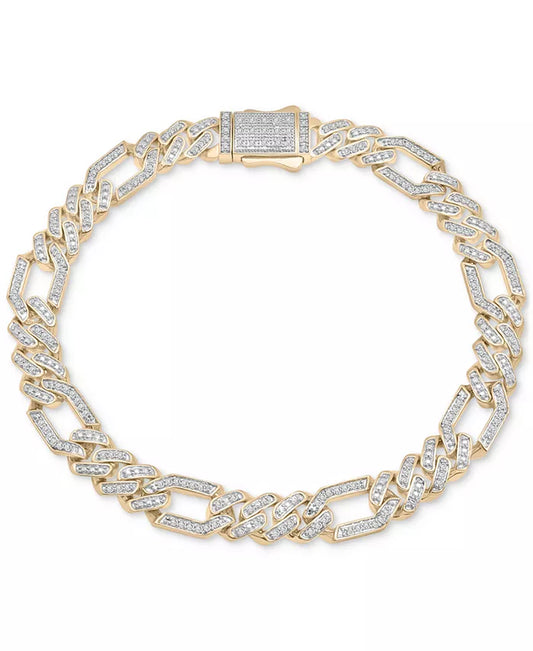 Men's 10K Gold Diamond Figaro Link Bracelet Necklace - 1 Ct. T.W. Luxury Elegance