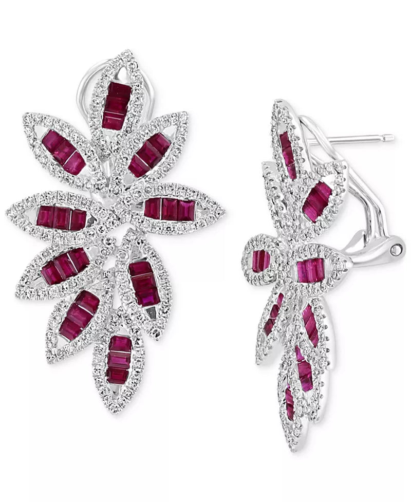 Stunning EFFY® 14K White Gold Ruby & Diamond Floral Statement Earrings – 2-3/4 Ct. T.W. Ruby & 1-1/20 Ct. T.W. Diamond