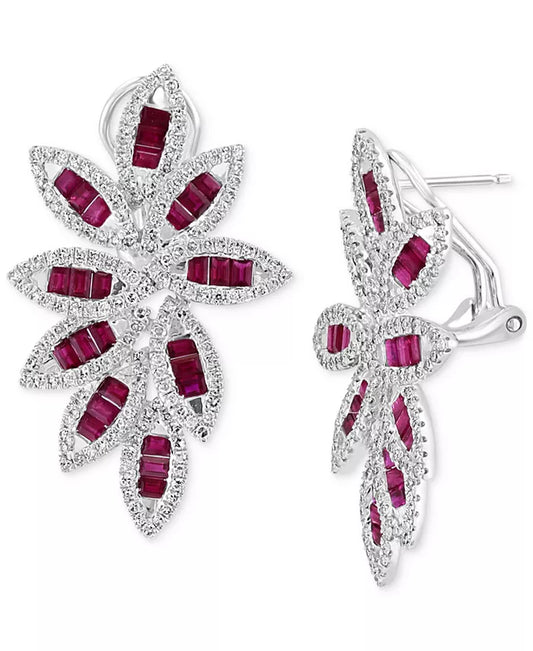 Stunning EFFY® 14K White Gold Ruby & Diamond Floral Statement Earrings – 2-3/4 Ct. T.W. Ruby & 1-1/20 Ct. T.W. Diamond