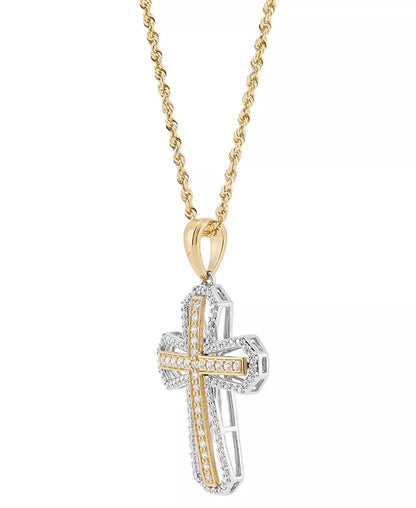 Stunning 1 Ct. Lab Grown Diamond Cross Pendant Necklace for Men in 14K Two-Tone Gold - 22" Chain