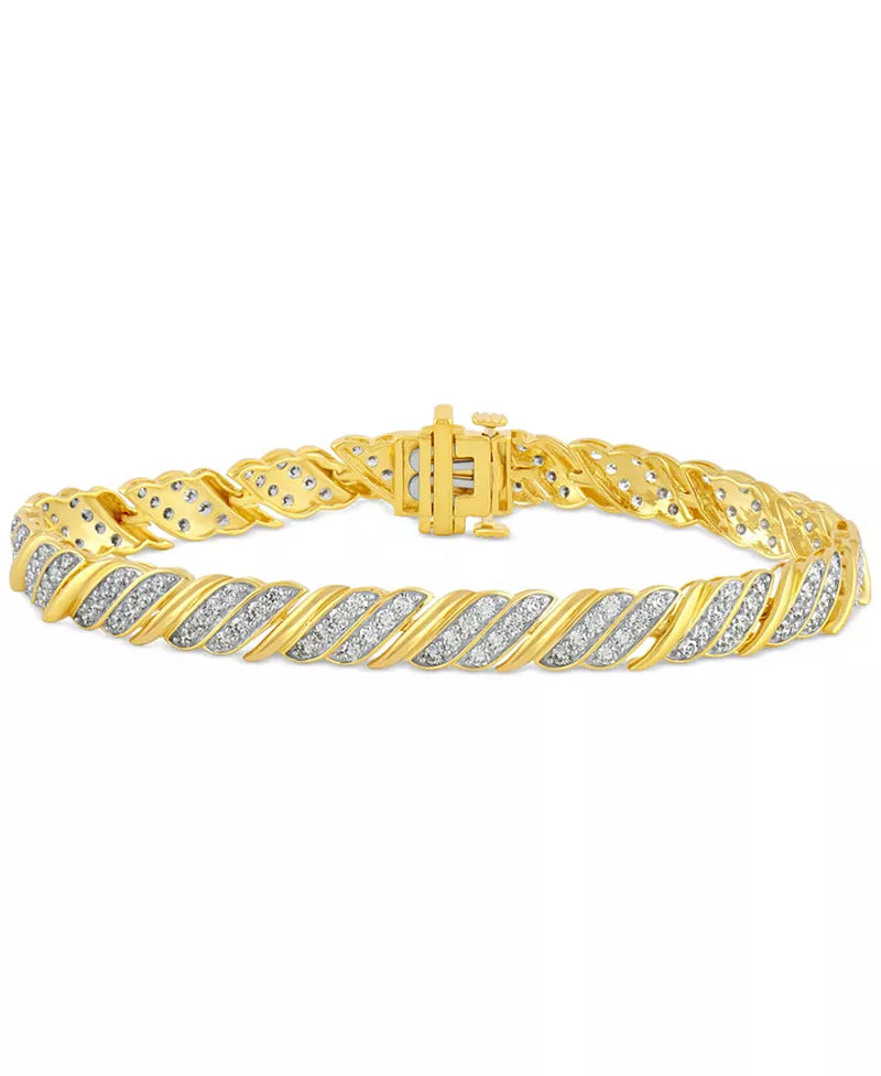 Stunning 3 Ct. T.W. Diamond Diagonal Row Link Bracelet in Luxurious 10K Gold