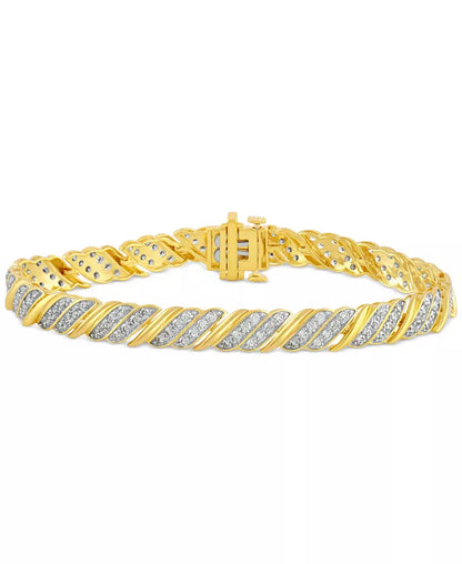 Stunning 3 Ct. T.W. Diamond Diagonal Row Link Bracelet in Luxurious 10K Gold