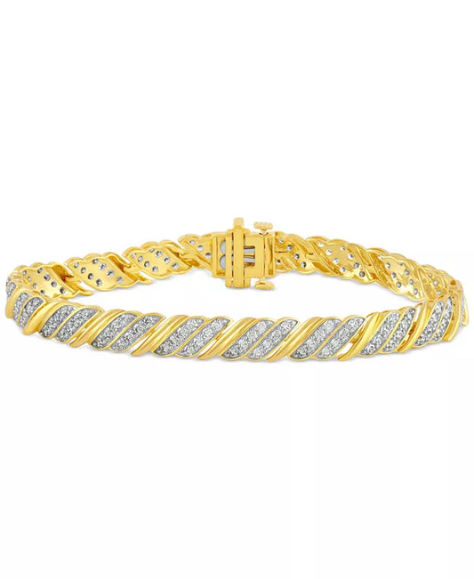 Stunning 3 Ct. T.W. Diamond Diagonal Row Link Bracelet in Luxurious 10K Gold