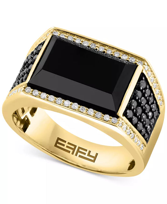 Stunning EFFY® Men's Onyx & Diamond Ring (3/4 Ct. T.W.) in Luxurious 14K Gold