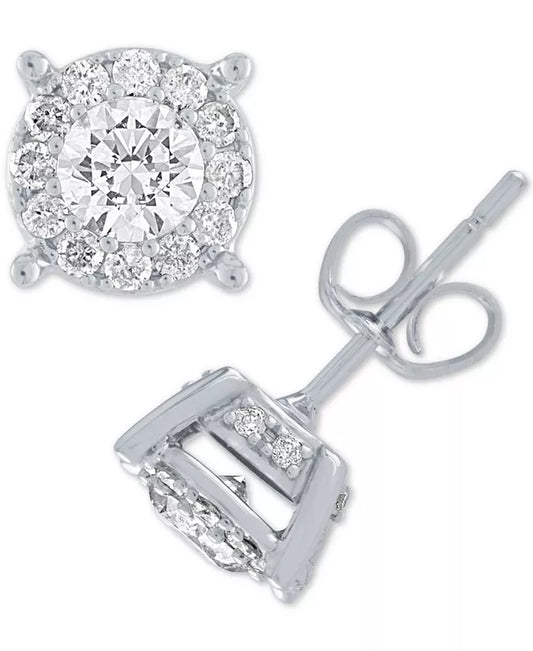 Stunning 1 Ct. Diamond Halo Two-Level Stud Earrings in 14K Gold - Choose White, Yellow, or Rose!