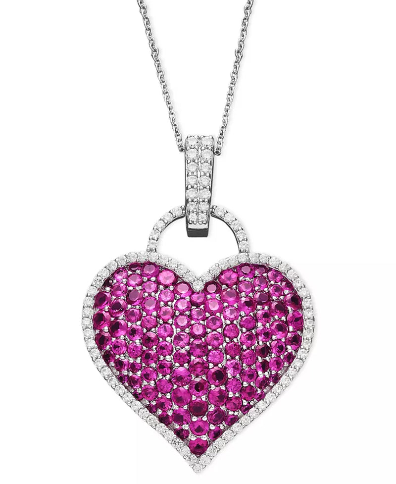 Stunning Ruby and Diamond Pave Heart Pendant in 14K White Gold - 7 Ct. T.W.