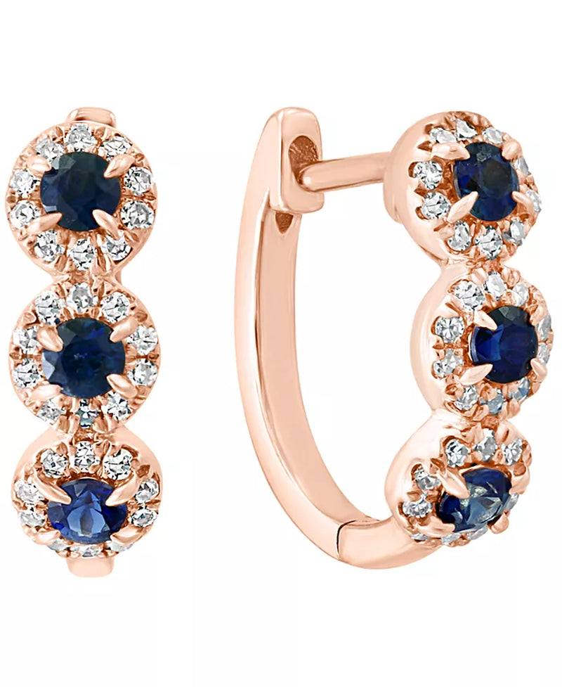 Stunning 14K Rose Gold Oval Hoop Earrings with Sapphire & Diamond Accents (Also Available in White Gold)