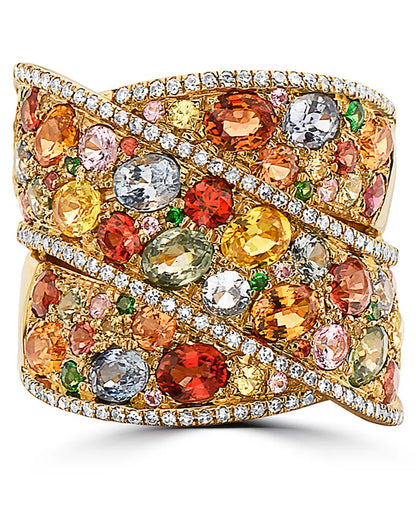 Stunning EFFY® 14K Gold Multi-Gemstone & Diamond Crossover Wide Statement Ring - 5.75 Ct. T.W.