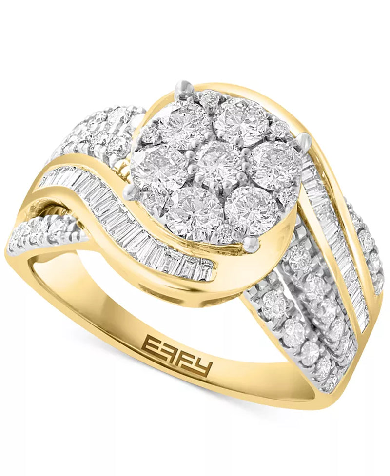 Stunning EFFY® 14K Gold Diamond Baguette & Round Cluster Swirl Ring - 1-3/8 Ct. T.W.