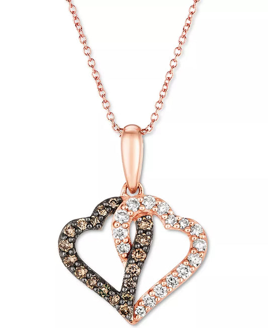 Interlocking Heart Pendant Necklace with Chocolate and Nude Diamonds in 14K Gold - 18