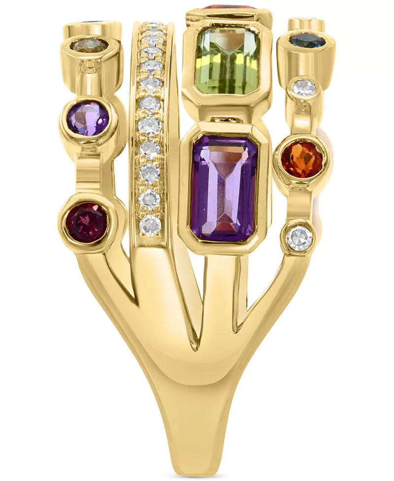 Stunning EFFY® 14K Gold Multirow Statement Ring with 2.1 Ct. Multi-Gemstones & 1/8 Ct. Diamonds