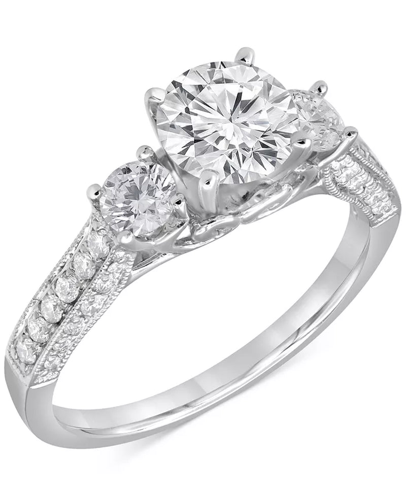 Stunning 1-3/4 Ct. T.W. Diamond Three Stone Engagement Ring in Elegant 14K White Gold