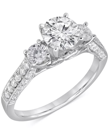 Stunning 1-3/4 Ct. T.W. Diamond Three Stone Engagement Ring in Elegant 14K White Gold