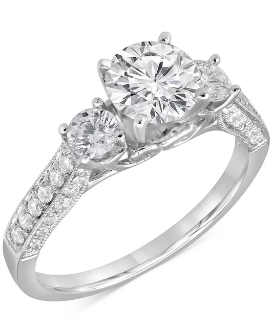 Stunning 1-3/4 Ct. T.W. Diamond Three Stone Engagement Ring in Elegant 14K White Gold