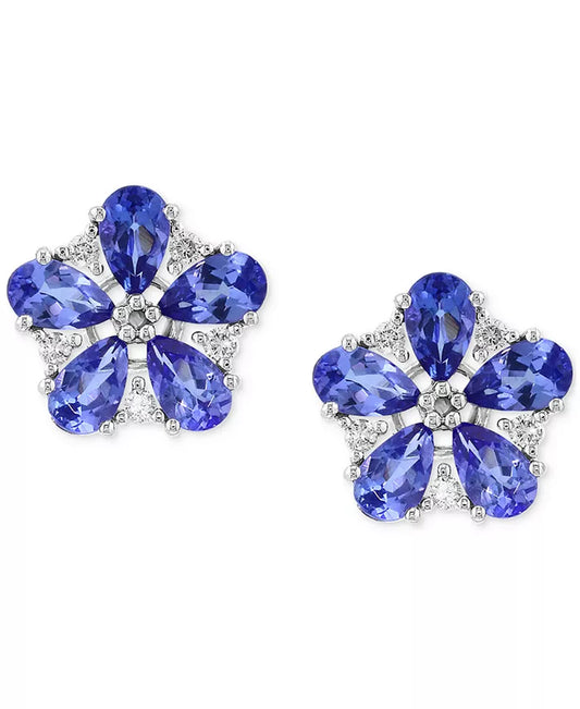Stunning EFFY® 14K White Gold Flower Stud Earrings with 1-5/8 Ct. T.W. Tanzanite & 1/8 Ct. T.W. Diamonds
